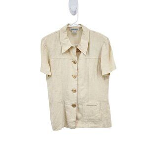 Cynthia Max Women's Linen Blend Button Front Blouse Lagenlook- S